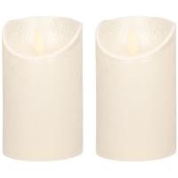Led kaars/stompkaars - 2x - creme wit - H12,5 x D7,5 cm - wax - warm wit licht - bewegende vlam