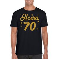 Hoera 70 jaar verjaardag cadeau t-shirt goud glitter op zwart heren