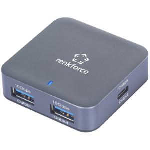 Renkforce RF-USBH-500 USB 3.2 Gen 2-hub 2 + 2 poorten Met aluminium behuizing Aluminium-grijs