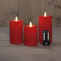 Anna&apos;s Collection LED kaars flame effect ribbel set 7.5 cm rood 3 stuks