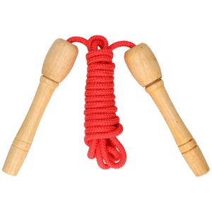 Kids Fun Springtouw speelgoed met houten handvat - rood - 240 cm - buitenspeelgoed   -
