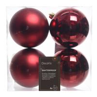 Decoris Kerstballen - 4x st - donkerrood - 10 cm - kunststof - kerstversiering