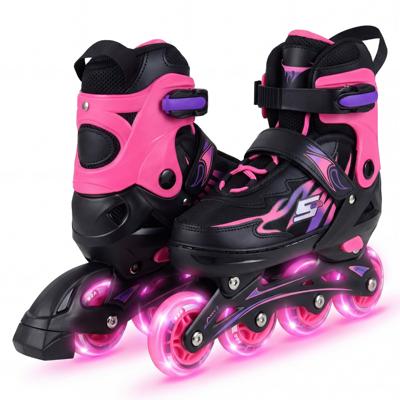 Inlineskates voor Kinderen van 5-7/7-9/9-14 Jaar 4-Voudig Verstelbare Lichtgevende Rolschaatsen met 4 Verlichte Wielen en Veiligheidsvoorzieningen voor Peuters en Beginners-Roze-L