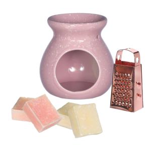 Amberblokjes cadeau set - geurbrander/mini rasp/amberblokjes - rozen/cashmere - roze/rose goud