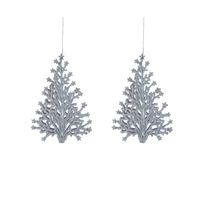 2x stuks kunststof kersthangers kerstboom zilver glitter 15 cm kerstornamenten - Kersthangers