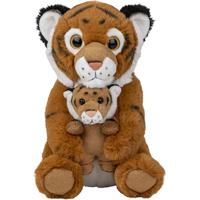 Nature Planet Pluche tijgers knuffels - 22 cm - Moeder en jong knuffeldieren