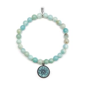 CO88 Collection 8CB-90040 - Natuurstenen armband met bedel - Amazoniet 6 mm en vetplant bedel - one-size - groen