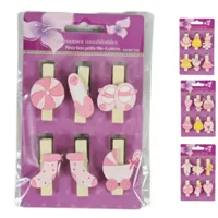 Houten Knijper baby roze 4 assorti set van 6 | 48 stuks