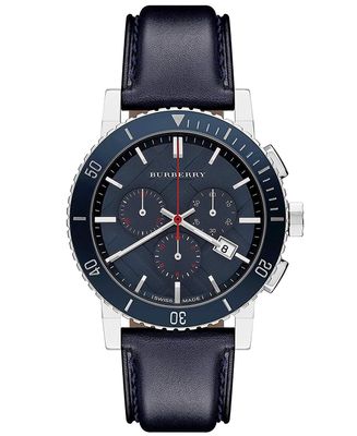 Horlogeband Burberry BU9383 Leder Blauw 22mm