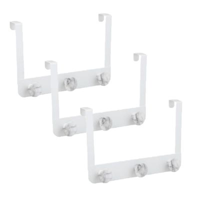 3x stuks badkamerdeur/kastdeur kapstokken wit met 3 marmerlook haken 30 cm