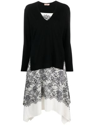TWINSET robe superposée à fleurs en dentelle - Noir