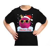 Fout kerst shirt coole kerstbal Christmas party zwart voor kids - thumbnail