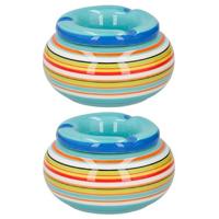G.Wurm Storm asbak Casablanca - 2x stuks - Keramiek - Blauw/multi kleuren - 11 x 6 cm