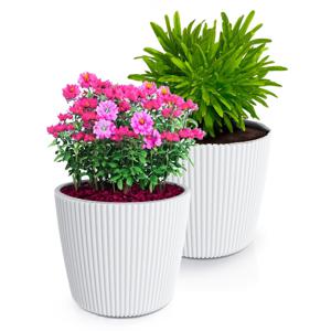 Plantenpot/bloempot Buckingham - 2x - buiten/binnen - kunststof - ivoor wit - D19 x H17 cm