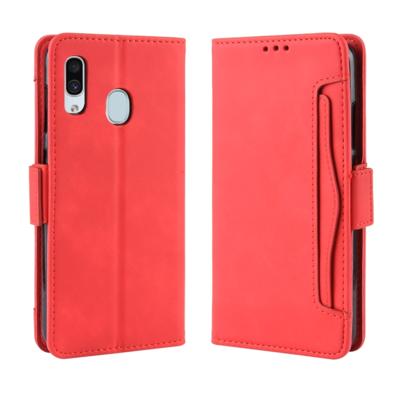 Portemonnee stijl huid voelen kalf patroon lederen draagtas voor Galaxy A40 met aparte kaartsleuf (rood)
