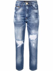 Philipp Plein jean taille-haute court à effet usé - Bleu