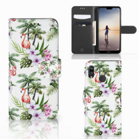 Huawei P20 Lite Telefoonhoesje met Pasjes Flamingo Palms - thumbnail