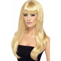 Carnaval verkleed pruik lang haar - blond - voor dames - one size