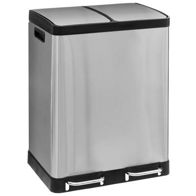 Dubbele Prullenbak/pedaalemmer Ariane - zilver - rvs metaal - 2 x 30 liter - 49 x 40 x 67cm - keuken
