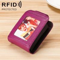 KB189 verticale koeienhuid lederen orgel vorm meerdere kaartsleuven anti-magnetische RFID portemonnee voor dames met transparant venster (paars)