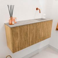 Toiletmeubel Mondiaz Joya Dlux | 90 cm | Meubelkleur Oak | Faye wastafel Glace Wasbak Rechts | Zonder kraangat(en)