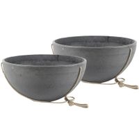 2x stuks hangende bloempot/plantenpot schaal van gerecycled kunststof donkergrijs D35 en H17 cm