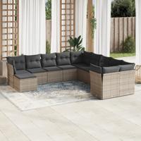 11-delige Loungeset met kussens poly rattan grijs