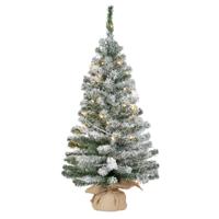 Kunst kerstboom - H90 cm - besneeuw - met kerstverlichting - kunstboom - in jute zak