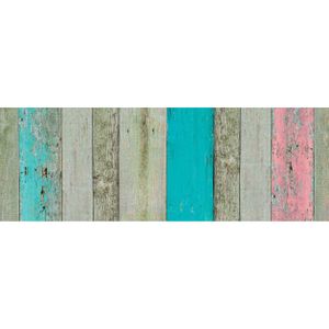 2x Stuks decoratie plakfolie houten planken look groen/bruin/roze 45 cm x 2 meter zelfklevend