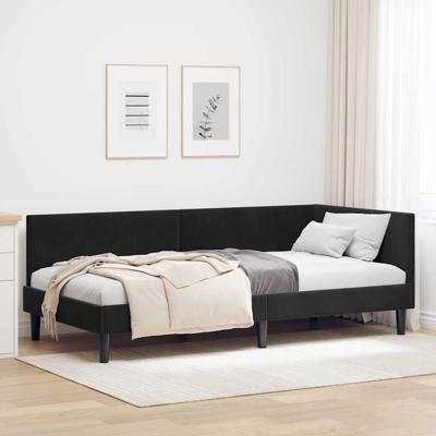 Hoekbedframe Zwart 80 x 200 cm Fluweel en Engineered hout