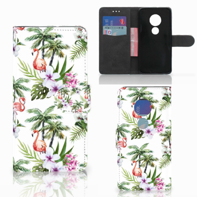 Motorola Moto G7 Play | Telefoonhoesje | Met pasjeshouder | Flamingo Palms