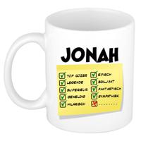 Naam mok Jonah - wit - top gozer - keramiek - 300 ml - cadeau collega beker