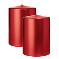 Cilinderkaars/stompkaars groot - 2x - metallic rood - 15 x 10 cm - 113 branduren