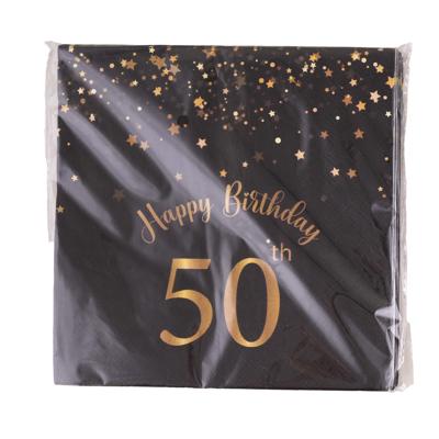 Verjaardag feest servetten - leeftijd 50 jaar - 20x stuks - zwart/goud - 33 x 33 cm