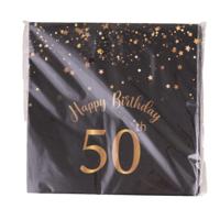 Verjaardag feest servetten - leeftijd 50 jaar - 20x stuks - zwart/goud - 33 x 33 cm