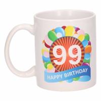 99 jaar Verjaardag koffiemok - cadeau beker - feestelijke ballonnen print - 300 ml - keramiek - wit