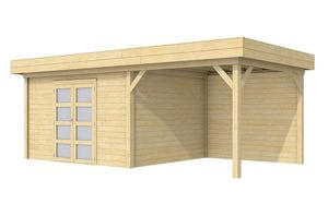 Blokhut Parelhoen 400x300 met luifel 300 cm + GRATIS EPDM + GRATIS thuisbezorgd- Plat dak- Onbehandeld vurenhout- Woodvision