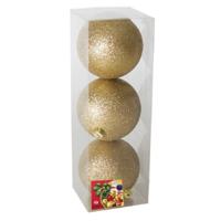 Gerimport Kerstballen - 3ST - goud - glitter - plastic - 10cm