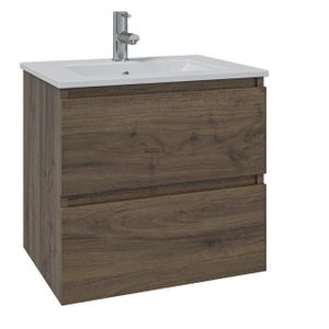 Adema Chaci Badkamermeubelset - 60x46x57cm - 1 keramische wasbak wit - 1 kraangat - 2 lades - noten (hout) SW1212758 SW804530