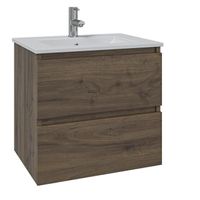 Adema Chaci Badkamermeubelset - 60x46x57cm - 1 keramische wasbak wit - 1 kraangat - 2 lades - noten (hout) SW1212758 SW804530