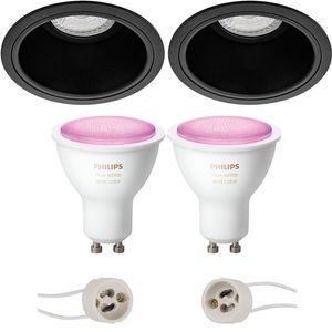 Pragmi Minko Pro - Inbouw Rond - Mat Zwart - Verdiept - Ø90mm - Philips Hue - LED Spot Set GU10 - White and Color Ambiance - Bluetooth