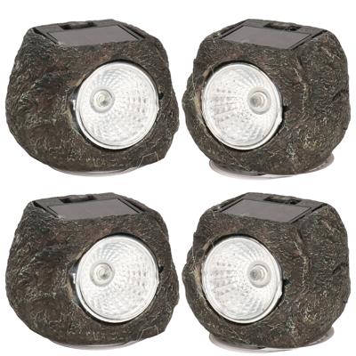 Cepewa LED lamp/spot - 4x - solar verlichting - steen vorm - LED - 13 x 9 cm - tuinverlichting