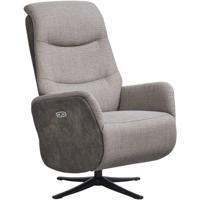 Leen Bakker - Relaxfauteuil Herman - Elektrisch Verstelbaar - Duo-stof - Stof/Lederlook - Grijs - 117x79.5x74 Cm