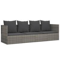 vidaXL Loungebed met kussens poly rattan grijs - thumbnail