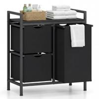 Wasmand met 3 Uitneembare Vakken Vuilgoedmand van 75 Liter met Legplanken Opbergkast voor Vuilgoed