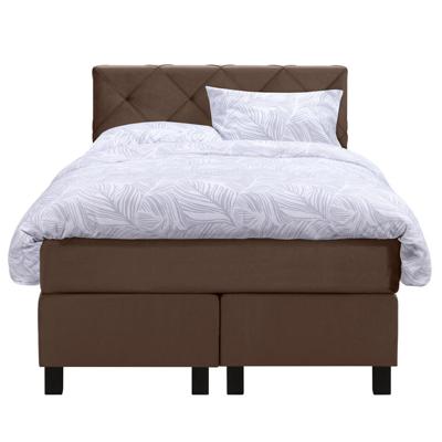 Leen Bakker - Boxspring Liv Geruit - 120x200 Cm - Vierkante Poot - Stof/Velvet - Bruin