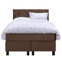 Leen Bakker - Boxspring Liv Geruit - 120x200 Cm - Vierkante Poot - Stof/Velvet - Bruin