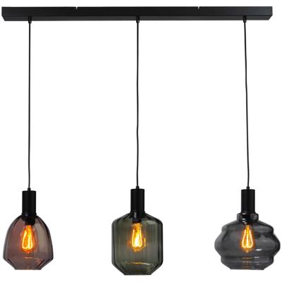 Masterlight 3-lichts hanglamp - zwart -Porto met verschillende glazen - 2711-05-05-100-3-341