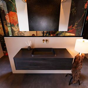 Badkamermeubelset Mondiaz Erin 120 cm met 1 Lade met RIDGE Wastafel Midden Urban Zonder Kraangaten Greeploos Mat Antracite
