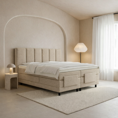 OP=OP Elektrische Boxspring Delux Monza | 200 x 220 Beige| Hoofd-en voetbord Monza + Bedbank